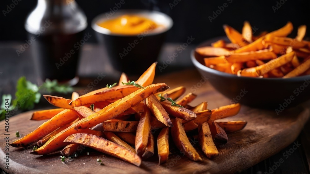 Savoring the Crispness, Golden Fried Potatoes Garnished with Fresh Herbs and Accompanied by a Succulent Dipping Sauce Savoring the Crispness, Golden Fried Potatoes Garnished with Fresh Herbs and Accompanied by a Succulent Dipping Sauce