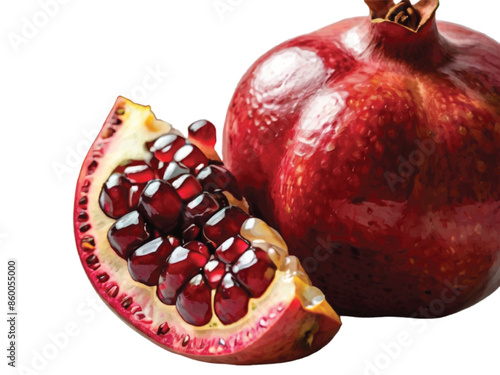 Fresh pomegranates and branches 
