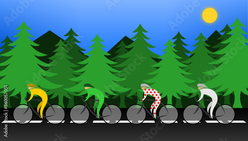Cyclisme - un peloton sur une route de montagne de jour