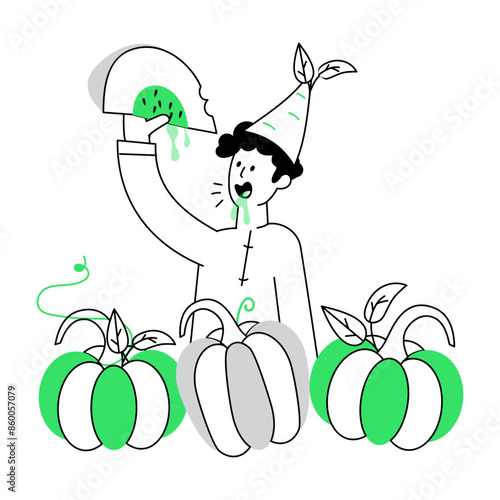 Get this linear mini illustration of overeating 

