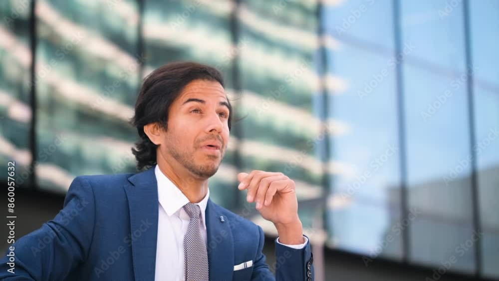 Indian businessman in a suit pensive and having an idea. He came up with a brilliant idea Indian businessman in a suit pensive and having an idea. He came up with a brilliant idea