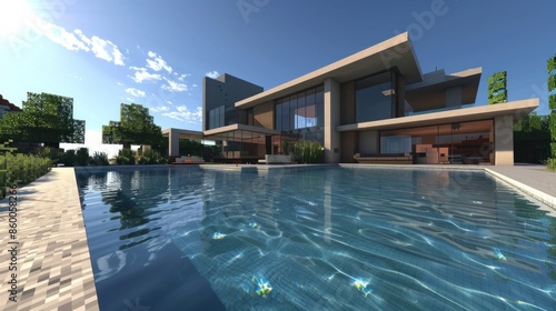 Modern Linked House with Reflective Pools  © Elis