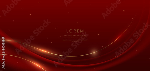 Abstract curved red shape on red background with lighting effect and copy space for text. Luxury design style.