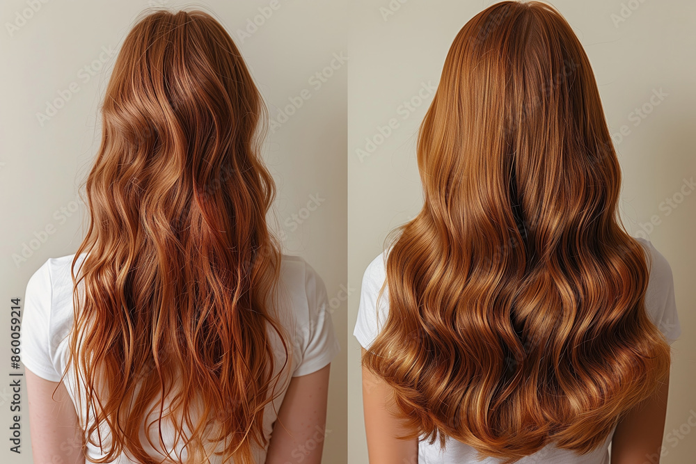 Fototapeta premium Hair. Before and After. Damaged Hair Treatment. Haircare