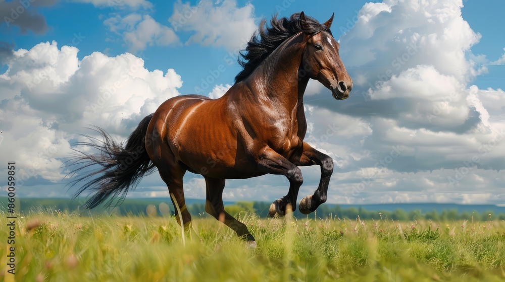 Obraz premium A horse galloping freely across a green meadow