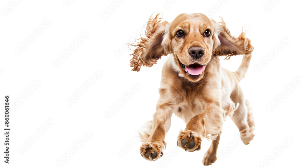 Full body shot of English Cocker Spaniel dog, running happily, smiling. Full body shot of English Cocker Spaniel dog, running happily, smiling.