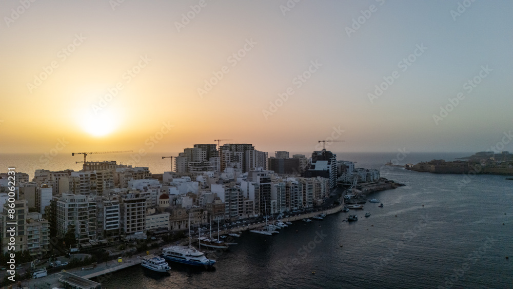 Obraz premium Aerial views over Sliema Malta at sunrise