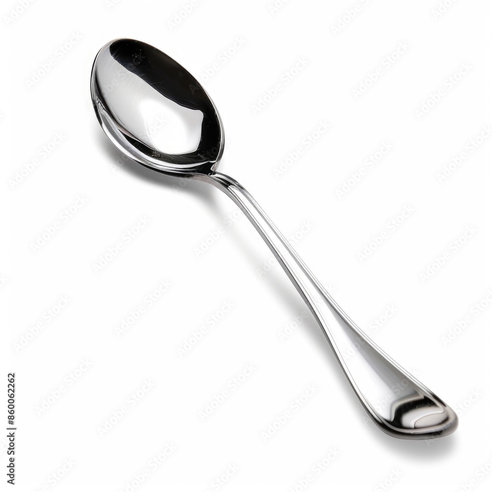 A spoon with an extended handle sitting on a clean, white surface A spoon with an extended handle sitting on a clean, white surface
