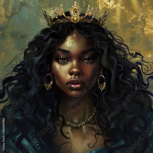 A portrait of a woman wearing a crown, suggesting royalty or nobility