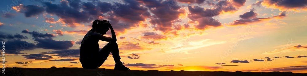 Obraz premium Contemplative Silhouette Against Sunset Sky