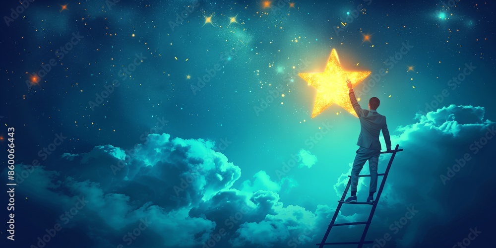 Obraz premium Man Reaching for Star in Night Sky