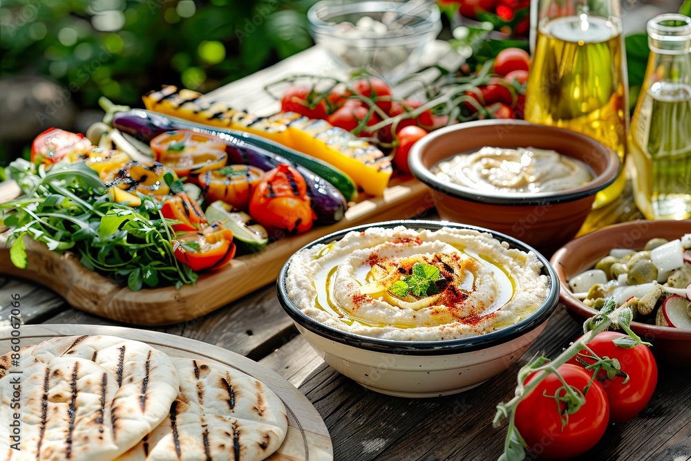 Delicious picnic spread on outdoor table Delicious picnic spread on outdoor table