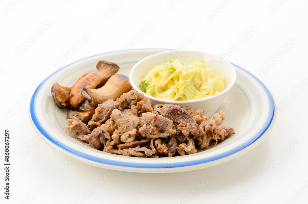 豚肉とエリンギのハーブソテーとキャベツのマスタード和え 豚肉とエリンギのハーブソテーとキャベツのマスタード和え