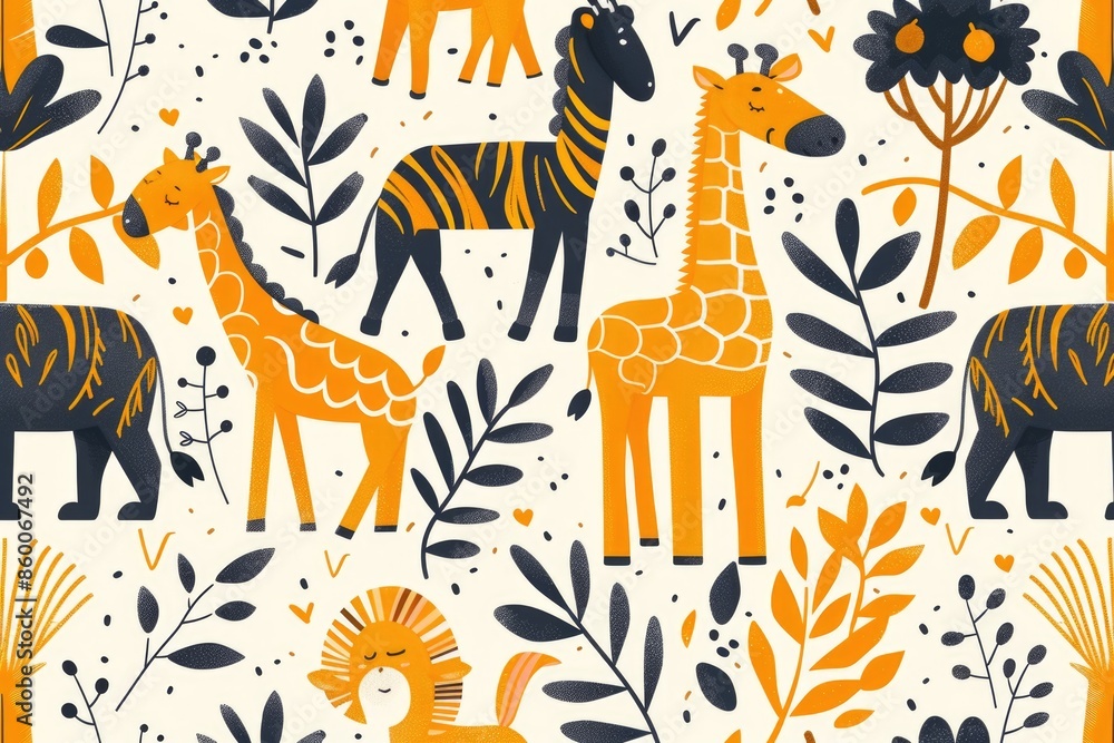 safari wildlife pattern, simple kids design. ai generated safari wildlife pattern, simple kids design. ai generated