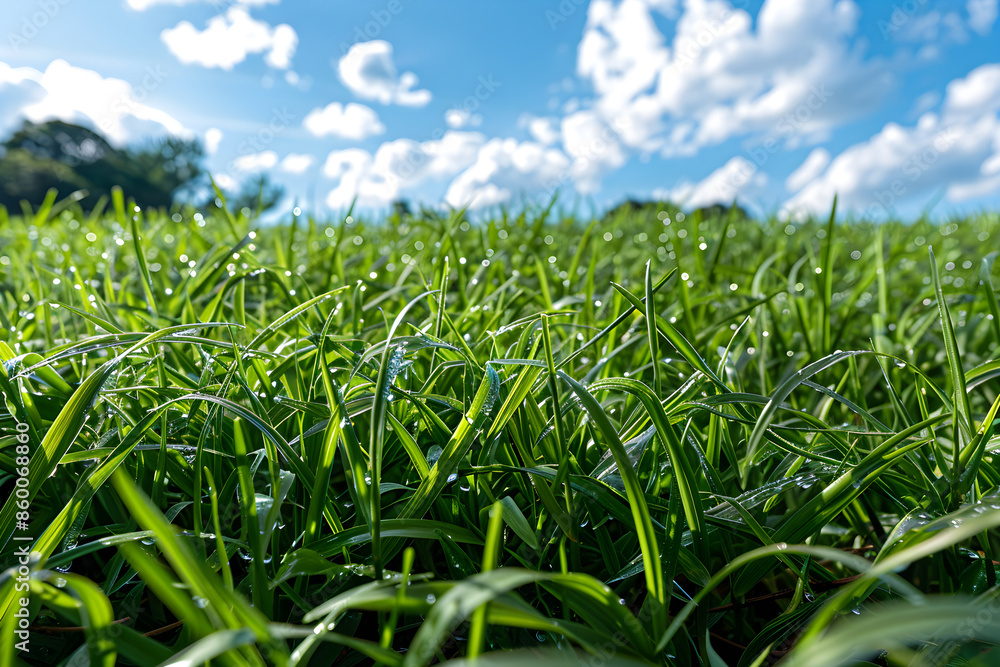 Obraz premium Radiant Zoysia Grass Basking under the Tranquil Summer Sky