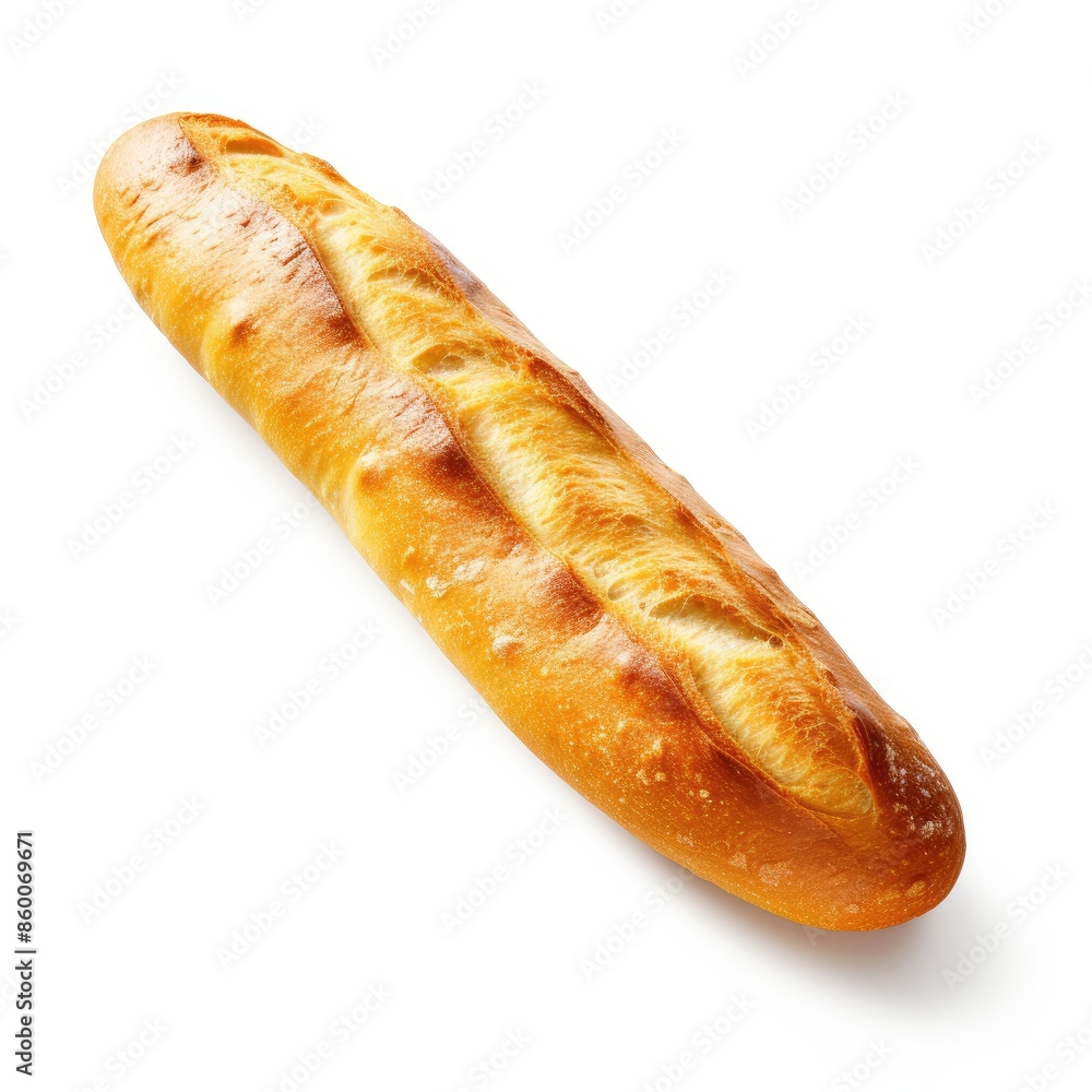 Freshly Baked Baguette With Golden Crust On White Background Freshly Baked Baguette With Golden Crust On White Background