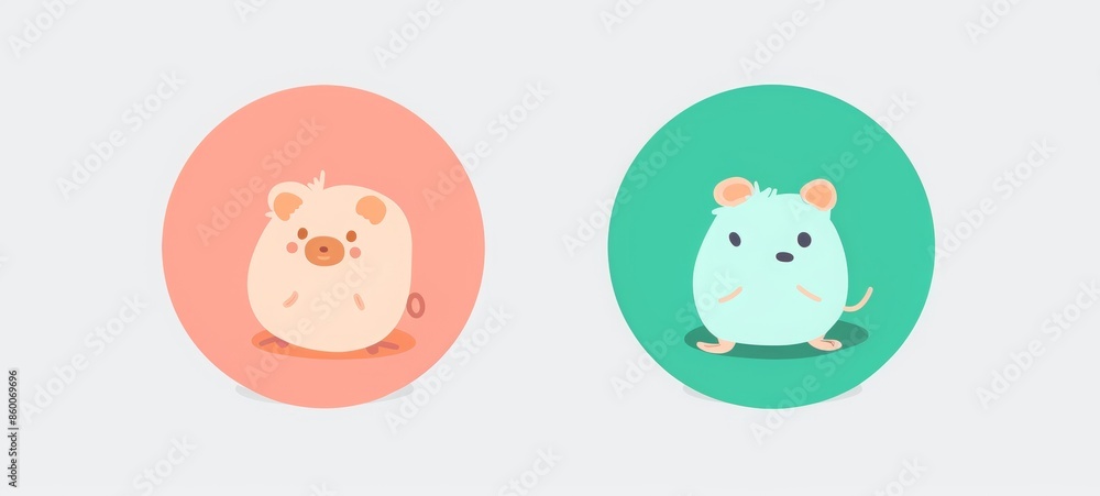 icon user round mint and peach, simple cartoon animal icon user round mint and peach, simple cartoon animal