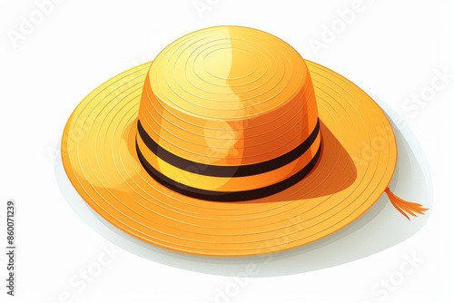 sun hat flat design top view beach accessory cartoon drawing vivid