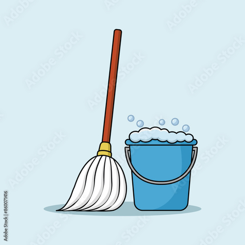 Bucket and mop. cleaning floor vector design