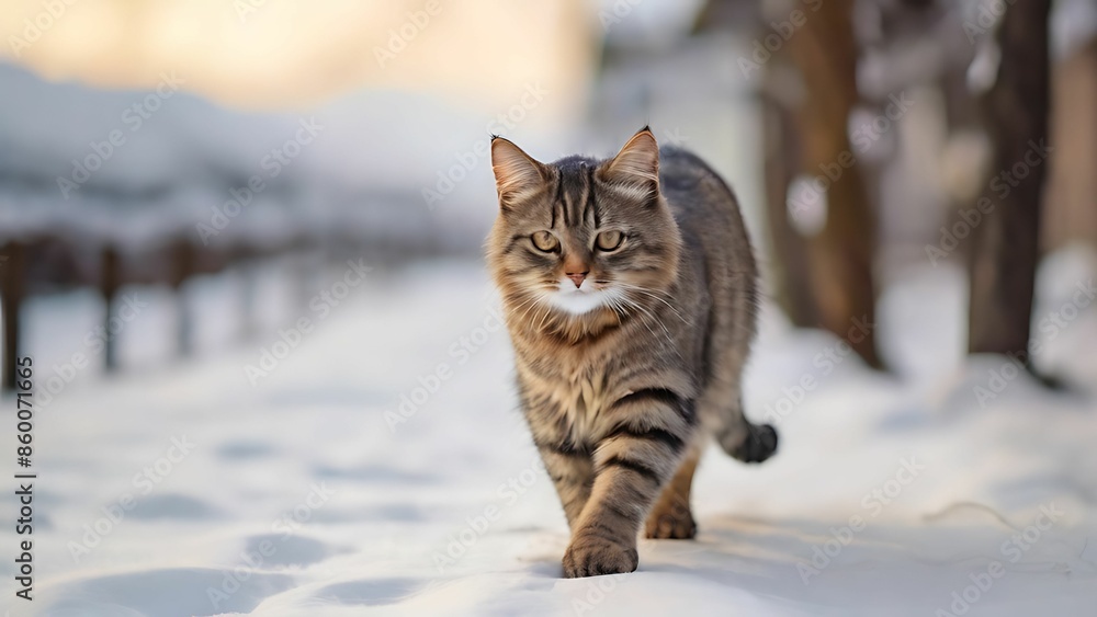 Cat walking on the snow Cat walking on the snow