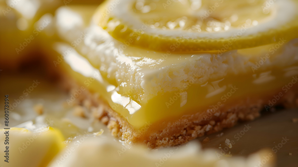 A close-up shot of lemon bars being served, highlighting the creamy lemon filling and buttery crust A close-up shot of lemon bars being served, highlighting the creamy lemon filling and buttery crust