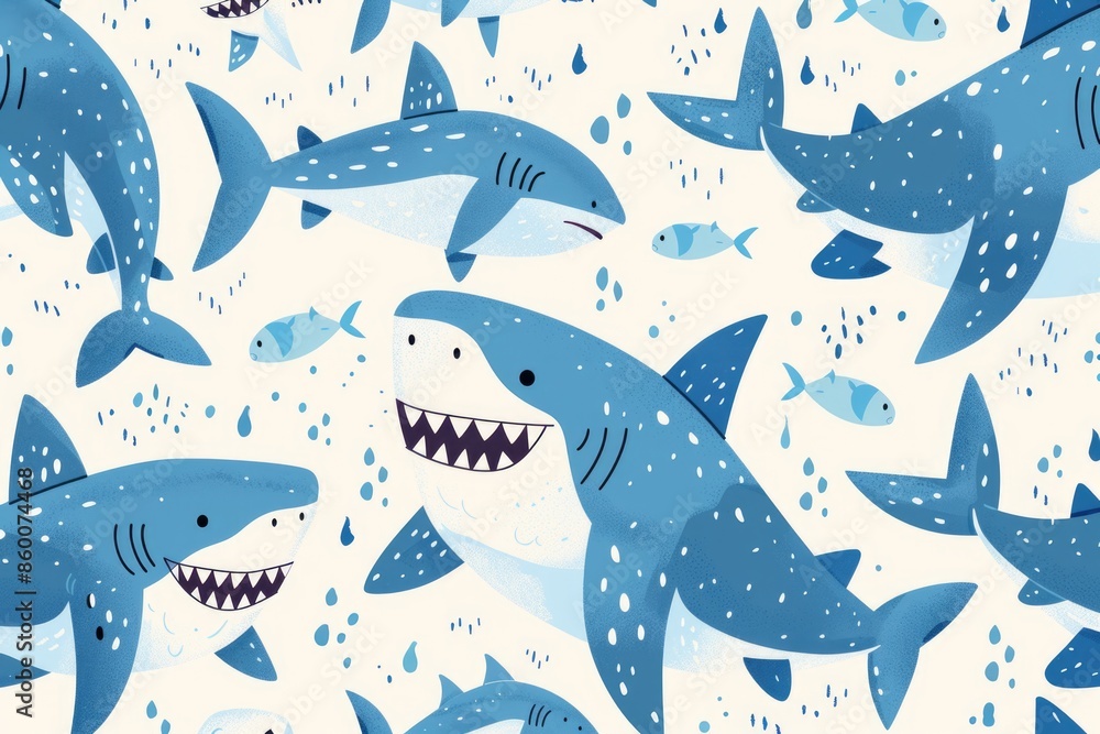 Cute sharks cartoon pattern design. ai generated Cute sharks cartoon pattern design. ai generated