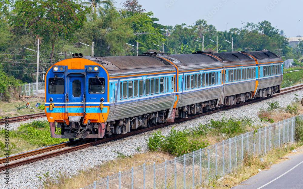Diesel rail car Express Train 43at Phetchaburi, Thailand Diesel rail car Express Train 43at Phetchaburi, Thailand