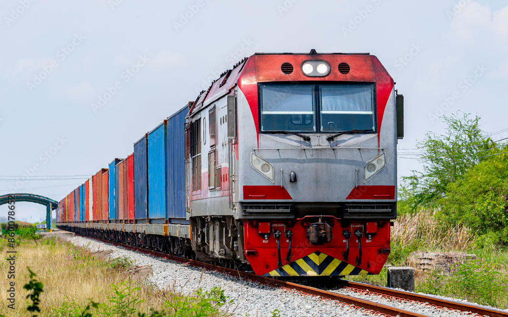 Fototapeta premium freight Container train num 862 at Don Si Non, Nong Tin Nok, Ban Pho, Chachoengsao 