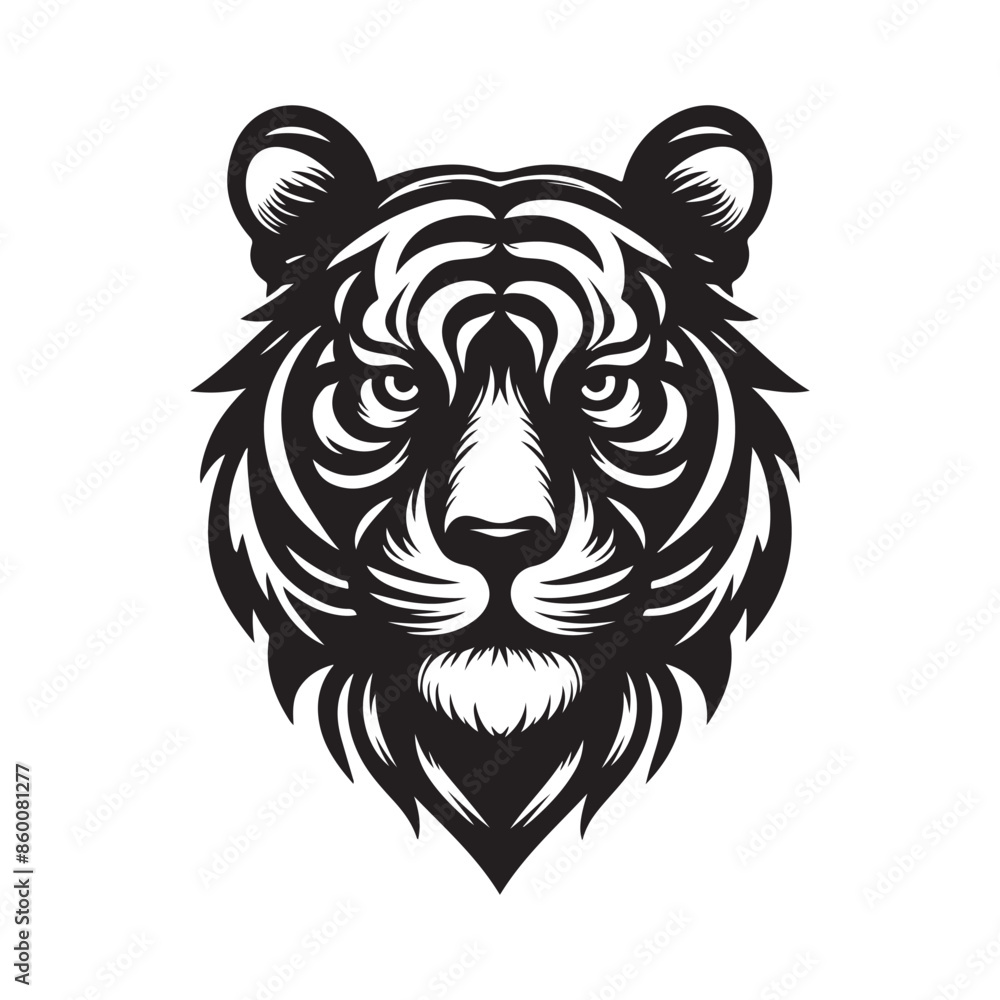 Fototapeta premium Stylized Black and White Tiger Head Vector Illustration Isolated