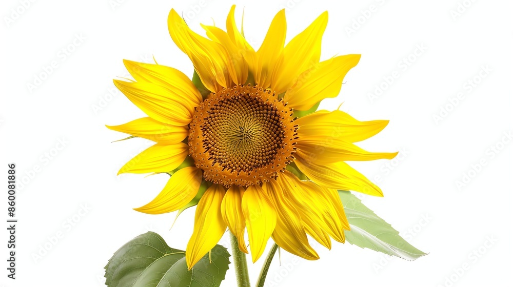 A single yellow sunflower isolated on a white background. A single yellow sunflower isolated on a white background.