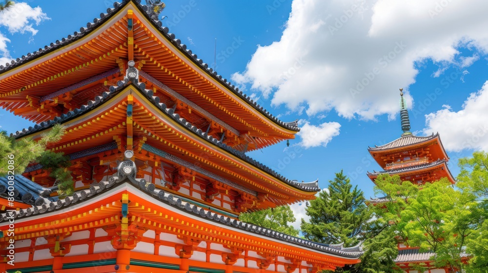 Japanese Temple Architecture with Vibrant Orange Roofs Japanese Temple Architecture with Vibrant Orange Roofs