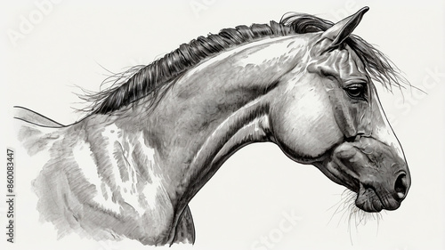 sketch side portrait of a horse profile on a white background