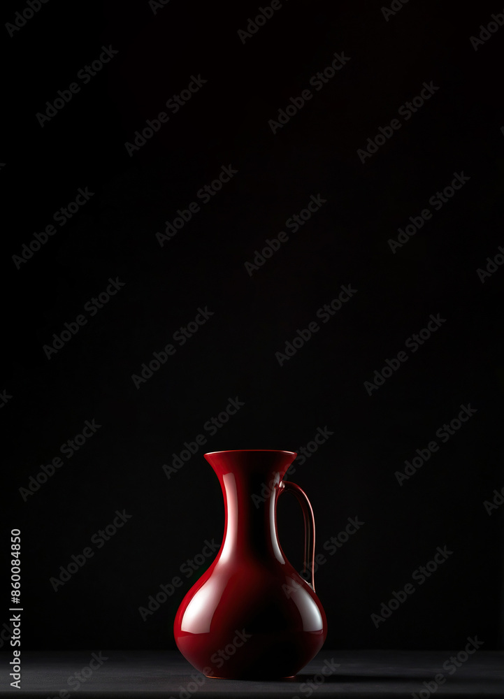Red ceramic vase on a black background, Hand crafted jar Design template for Poster, Web banner, Brochure, Card with copy space Red ceramic vase on a black background, Hand crafted jar Design template for Poster, Web banner, Brochure, Card with copy space