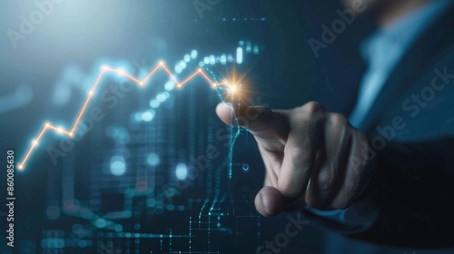 Businessman Touching Glowing financial graph increase