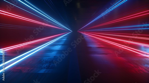 speed of light neon stripes blue and red glowing abstract background