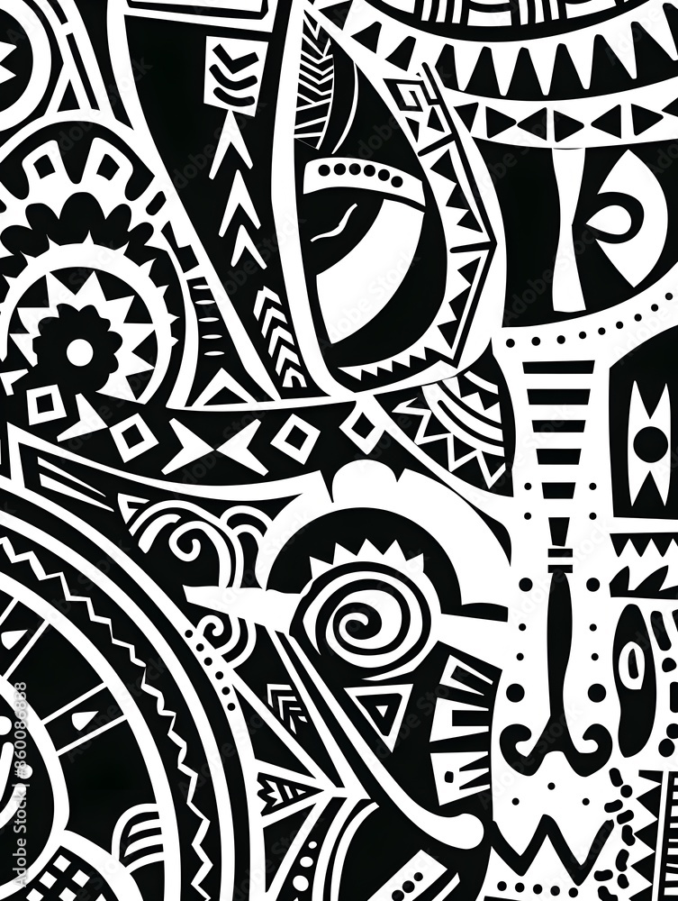 Striking Abstract Tribal Pattern in Monochrome Geometric Design Striking Abstract Tribal Pattern in Monochrome Geometric Design