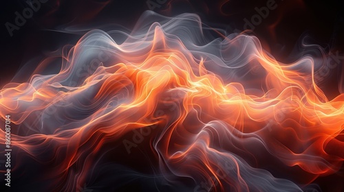 An intriguing composition of orange flames intertwined with white smoke, creating a fluid and dynamic visual experience that showcases movement, energy, and the ephemeral nature of fire.