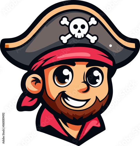 Cartoon character pirate in vector style, icon portrait