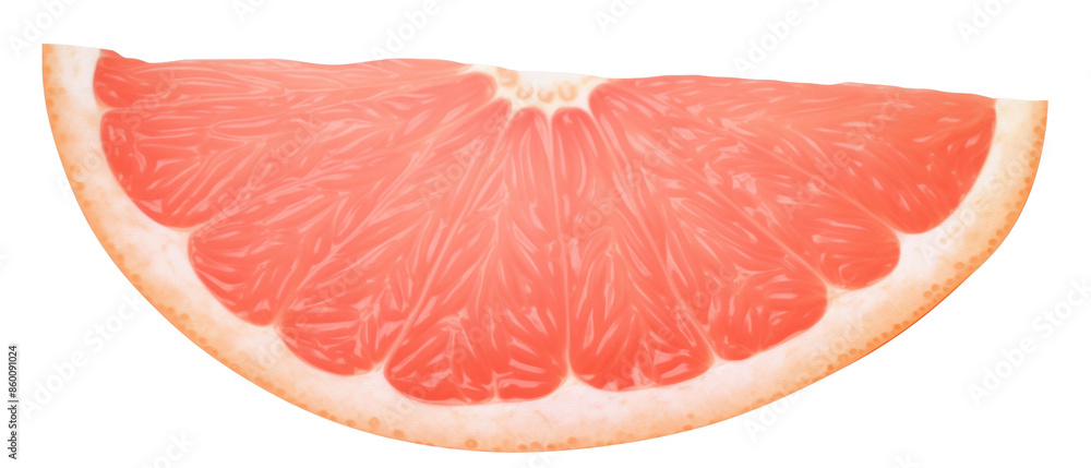 Close-up of a fresh and juicy grapefruit slice with vibrant red flesh, perfect for healthy eating and refreshing snacks, isolated white background Close-up of a fresh and juicy grapefruit slice with vibrant red flesh, perfect for healthy eating and refreshing snacks, isolated white background