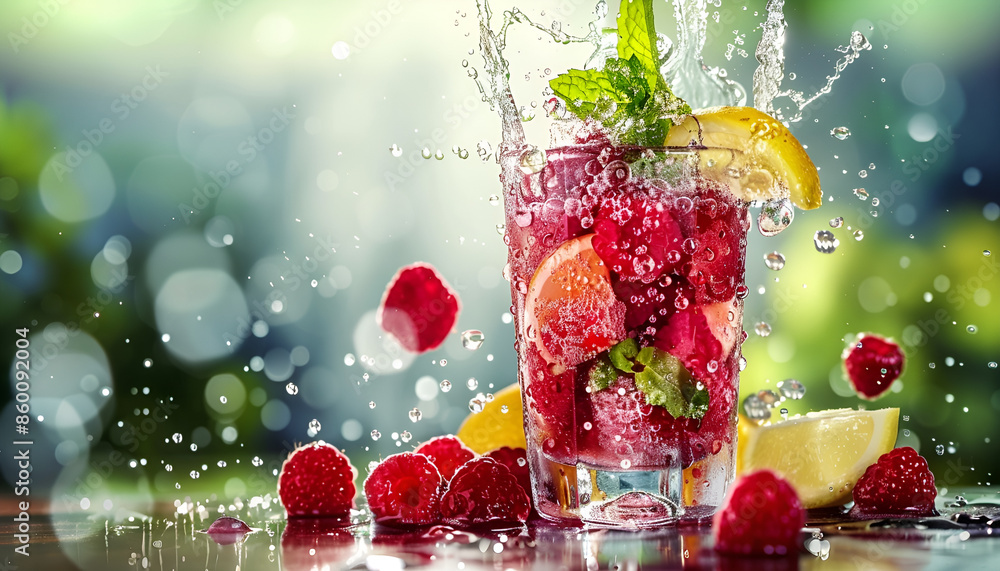Variety of cold healthy drinks with fruits and berries in glass on blur background Variety of cold healthy drinks with fruits and berries in glass on blur background