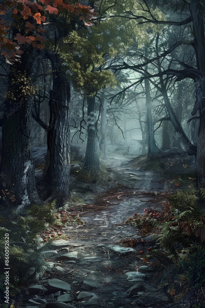 Fototapeta premium Haunted Forest Trail Layout Background