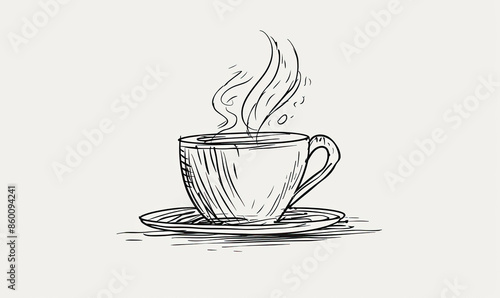 Steaming cup of coffee drawing minimalist illustration