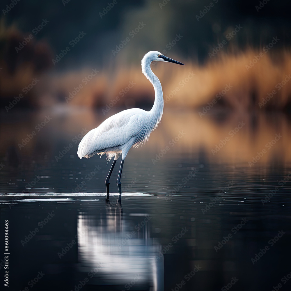 Naklejka premium Graceful Crane by the Lake