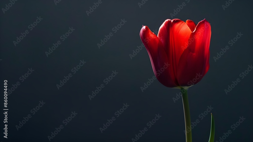 Vibrant red tulip flower against dark backdrop Vibrant red tulip flower against dark backdrop