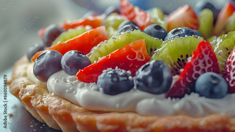 A delicious fast food fruit tart with a buttery crust, creamy filling, and fresh fruits A delicious fast food fruit tart with a buttery crust, creamy filling, and fresh fruits
