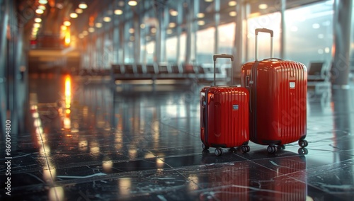 Red Suitcases in an Airport Departure Area