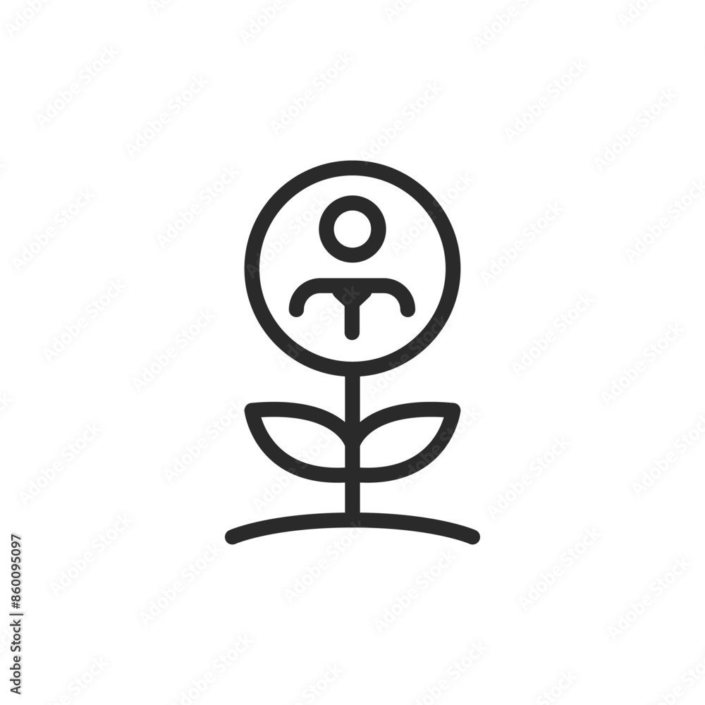 Employee growth, flower with person in tie inside, linear style icon. Editable stroke width Employee growth, flower with person in tie inside, linear style icon. Editable stroke width