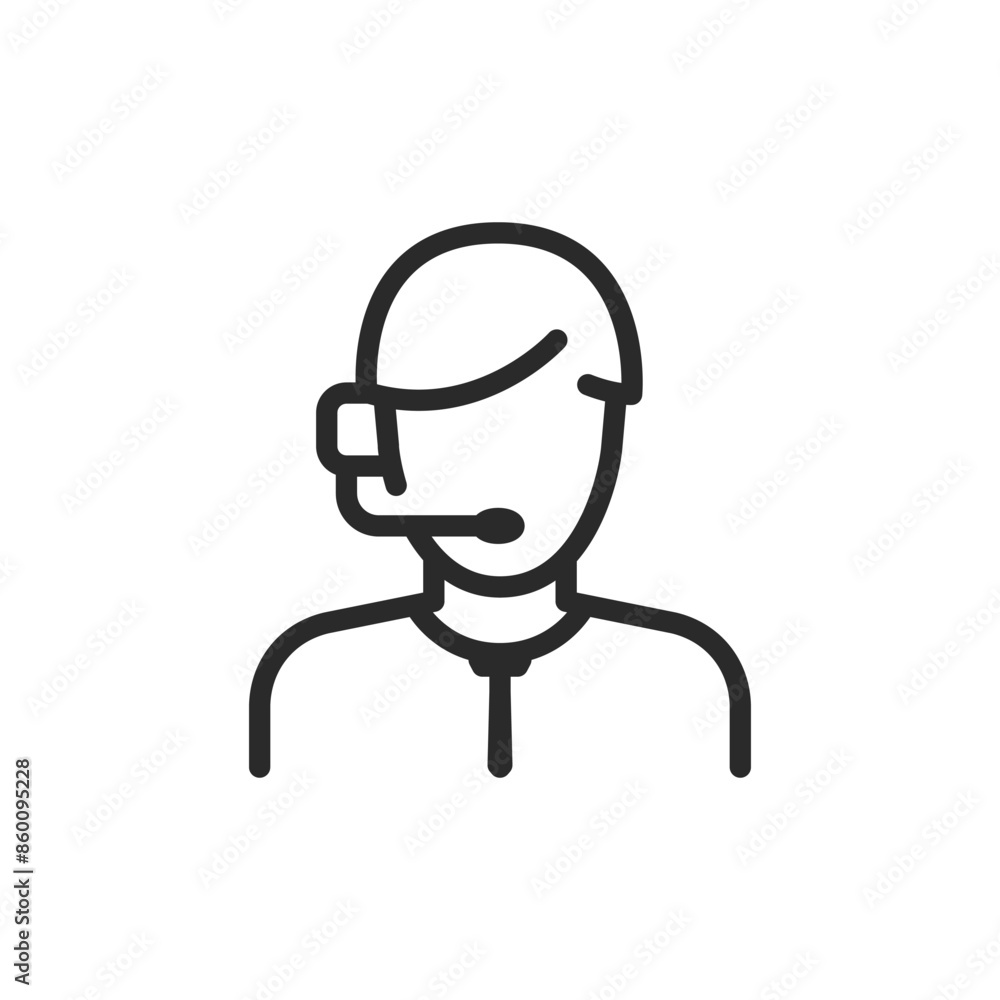 Obraz premium Customer service, linear style icon. Person wearing a headset, customer support or service. Editable stroke width.