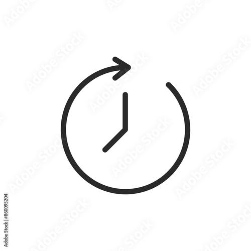 Clock with circular arrow, linear style icon. Clock showing time with a circular arrow indicating rotation or repeat. Editable stroke width.