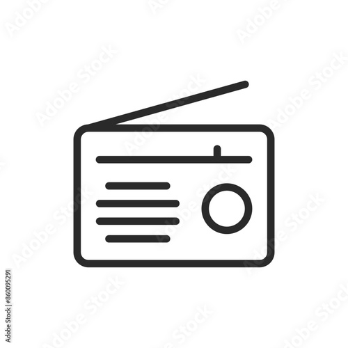 Radio, linear style icon. Classic radio with antenna, audio device. Editable stroke width.